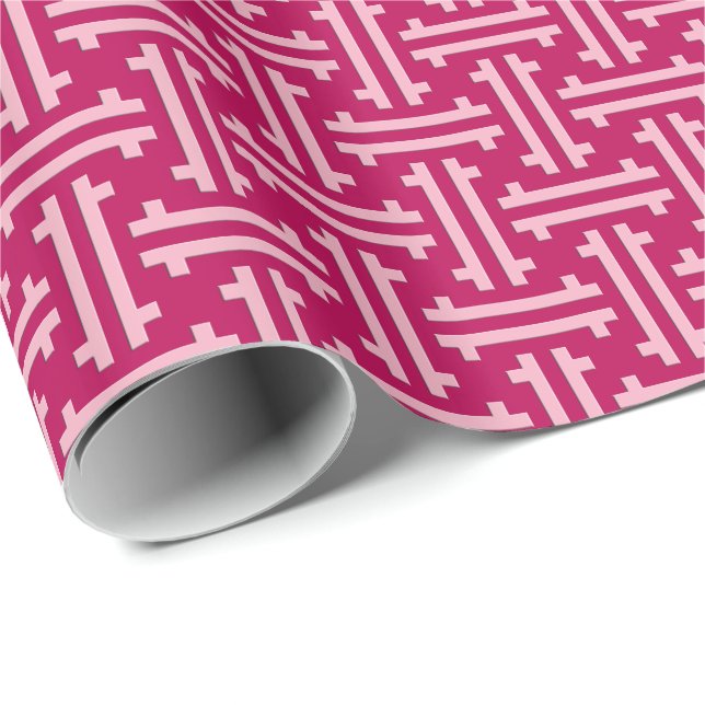 Art Deco Chinese Fret, Fuchsia Pink Wrapping Paper (Roll Corner)