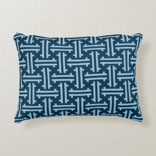 Art Deco Chinese Fret, Indigo and Sky Blue Decorative Cushion
