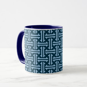 Art Deco Chinese Fret, Indigo and Sky Blue Mug