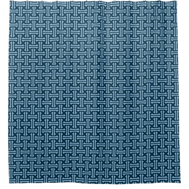 Art Deco Chinese Fret, Indigo and Sky Blue Shower Curtain (Front)