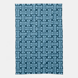 Art Deco Chinese Fret, Indigo and Sky Blue Tea Towel