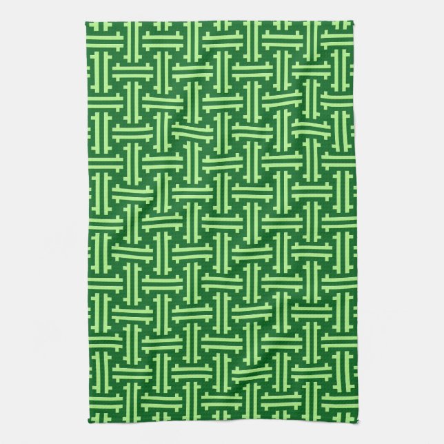 Art Deco Chinese Fret, Jade Green Tea Towel (Vertical)