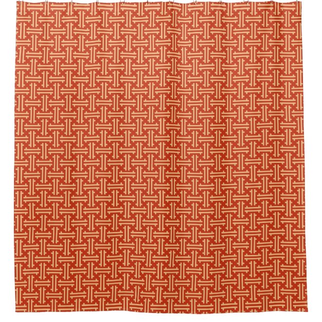 Art Deco Chinese Fret, Mandarin Orange Shower Curtain (Front)