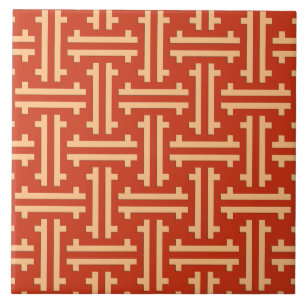 Art Deco Chinese Fret, Mandarin Orange Tile