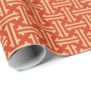 Art Deco Chinese Fret, Mandarin Orange Wrapping Paper