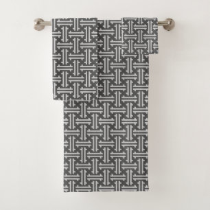 Art Deco Chinese Fret, Silver and Graphite Grey Bath Towel Set