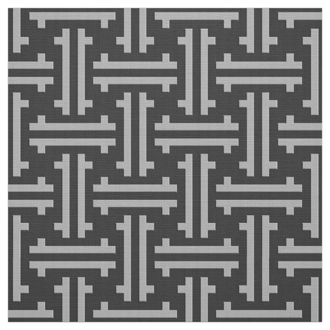 Art Deco Chinese Fret, Silver and Graphite Grey Fabric (Swatch)