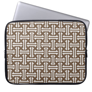 Art Deco Chinese Fret, Taupe Tan and White Laptop Sleeve