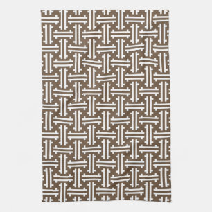 Art Deco Chinese Fret, Taupe Tan and White Tea Towel
