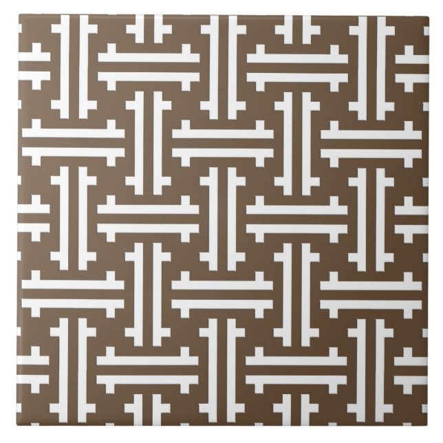 Art Deco Chinese Fret, Taupe Tan and White Tile (Front)