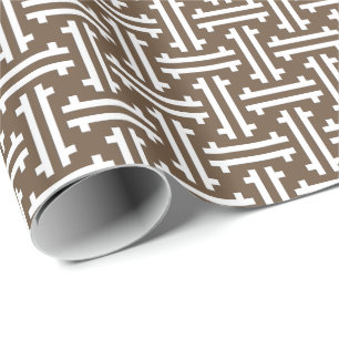 Art Deco Chinese Fret, Taupe Tan and White Wrapping Paper