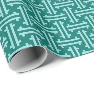 Art Deco Chinese Fret, Turquoise and Aqua Wrapping Paper