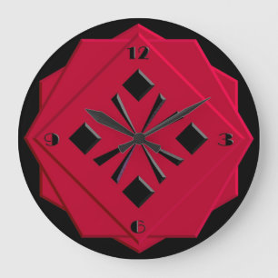 Art Deco Chinese red geometric pattern Large Clock
