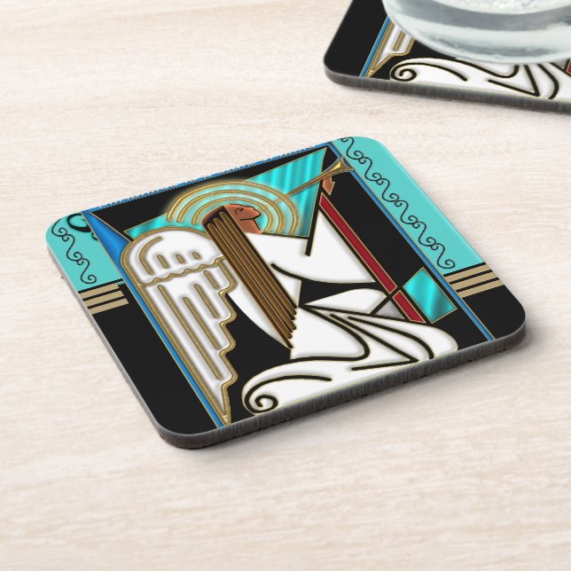 Art Deco Christmas Angel (Ceramic Tile) Coaster (Left Side)