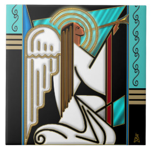Art Deco Christmas Angel (Ceramic Tile) Tile