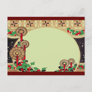 Art Deco Christmas Candles Holiday Postcard