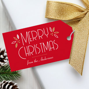 Art Deco Christmas Elegant Typography Red Gold Gift Tags