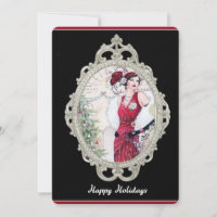 Art Deco Christmas Flapper Woman in Red