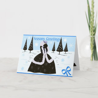 Art Deco Christmas girl in blue Holiday Card