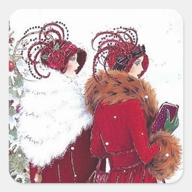 Art deco Christmas Holiday ladies sticker retro (Front)