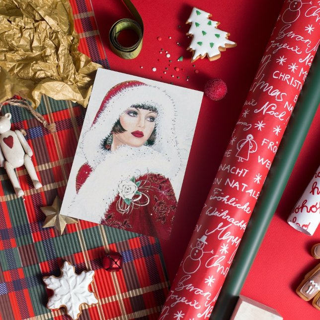 art deco Christmas Holiday retro lady add message (Creator Uploaded)