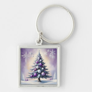 Art Deco Christmas Purple and Silver Haze Key Ring