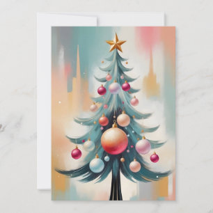 Art Deco Christmas Tree, fancy balls and star Holiday Card