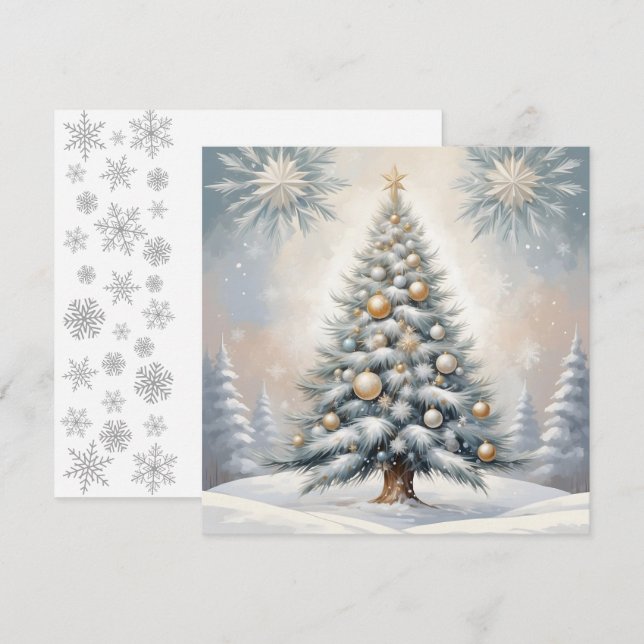 Art Deco Christmas Tree with Golden Lush Ornaments Holiday Card (Front/Back)