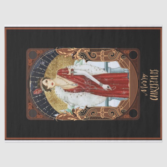 Art Deco Christmas Woman Decoupage Tissue Paper (Front)