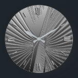 Art Deco chrome palm leaf Large Clock<br><div class="desc">Art Deco themed pattern based on a stylized palm leaf,  rendered in a 3-d effect in silver chrome color</div>