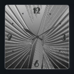 Art Deco chrome palm leaf Square Wall Clock<br><div class="desc">Art Deco themed pattern based on a stylised palm leaf,  rendered in a 3-d effect in silver chrome colour</div>