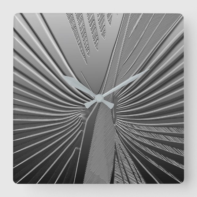 Art Deco chrome palm leaf Square Wall Clock (Front)