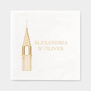 Art Deco Chrysler Building NYC Wedding Couple Foil Napkins