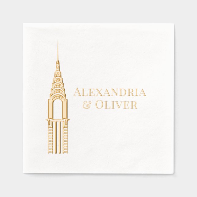 Art Deco Chrysler Building NYC Wedding Couple Foil Napkins (Front)