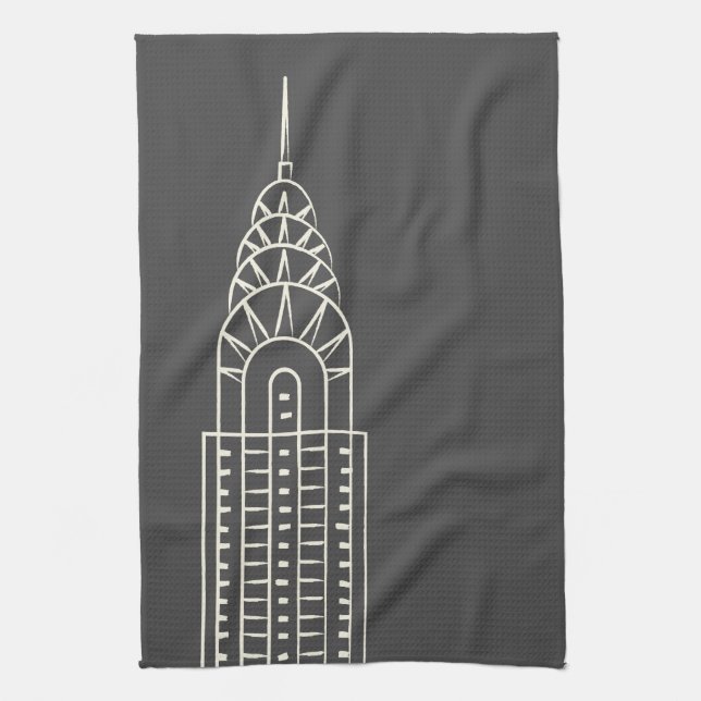 Art Deco Chrysler Building Tea Towel in Grey (Vertical)
