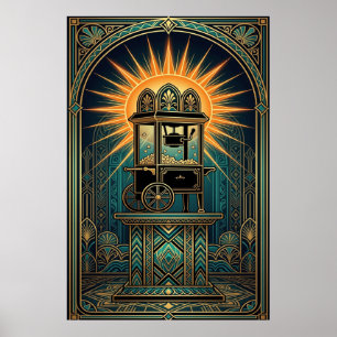 Art Deco Cinema Popcorn Machine Gold & Teal Poster