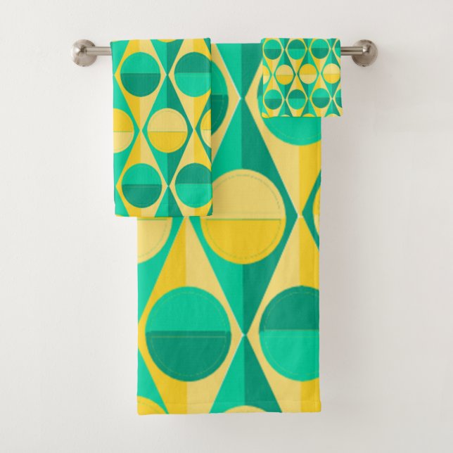 Art Deco Circles and Triangles Bath Towel Set (Insitu)