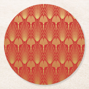 Art Deco Circular Coaster - Red and Gold