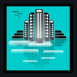 art deco cityscape poster<br><div class="desc">art deco cityscape poster. This strikingly iconic art deco poster of a modern city in blue, black and white, has the typical look and shapes of the art deco movement. Inspired by cars and architecture of the art deco era this stylish wall art will add a touch of art deco...</div>