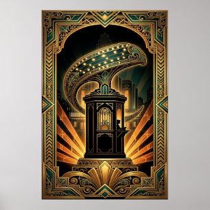 Art Deco Clapperboard Cyborg Silhouette Art Poster