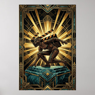 Art Deco Clapperboard Cyborg Silhouette Art Poster