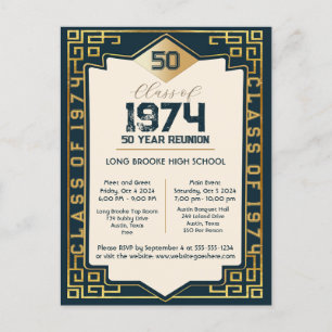 Art Deco Class of 1974 50 Year High School Reunion Postcard