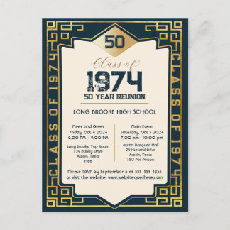 Art Deco Class of 1974 50 Year High School Reunion Postcard