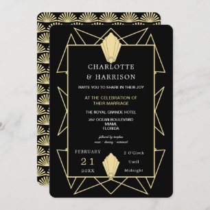 Art Deco Classy Black Gold Wedding Invitation