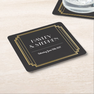 Art Deco Coasters Black & Gold Wedding Party