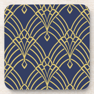 Art Deco Coasters - Navy and yellow (Set of 6)