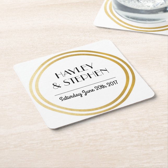 Art Deco Coasters White Gold Circle Wedding Party (Angled)