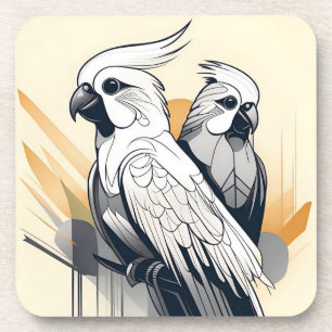 Art Deco Cockatiel Hard plastic coaster set