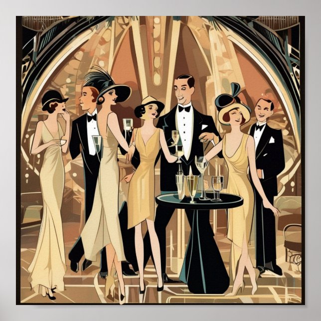 Art Deco Cocktail Party at Nightclub Postcard  Poster (Front)