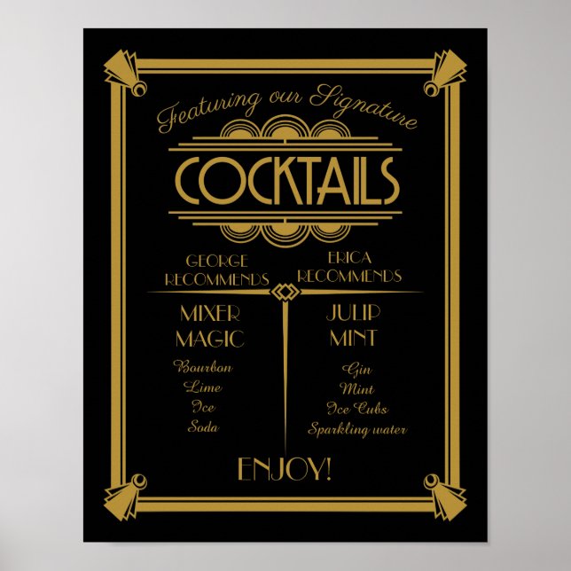 Art Deco cocktail sign, signature, bar sign (Front)